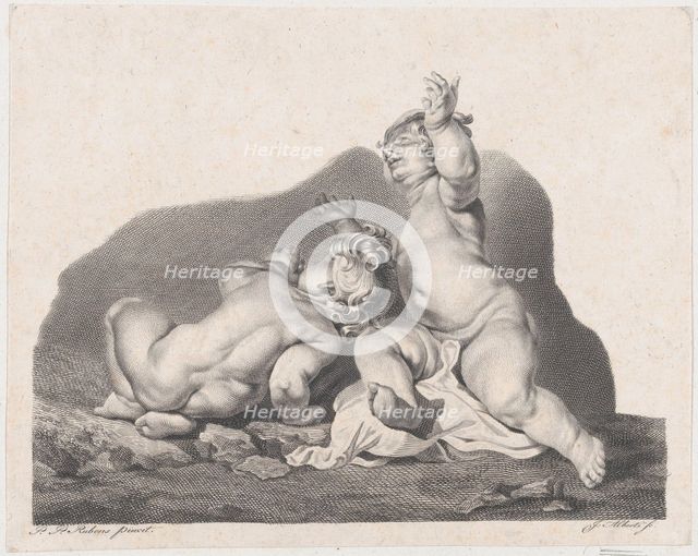 Two children lying on the ground, one seen from behind, 19th century., 19th century. Creator: Anon.