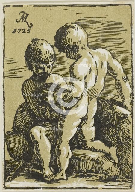 Two Children Petting a Lamb, 1725. Creator: Anton Maria Zanetti.