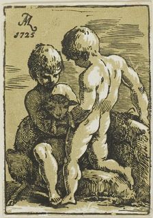 Two Children Petting a Lamb, 1725. Creator: Anton Maria Zanetti