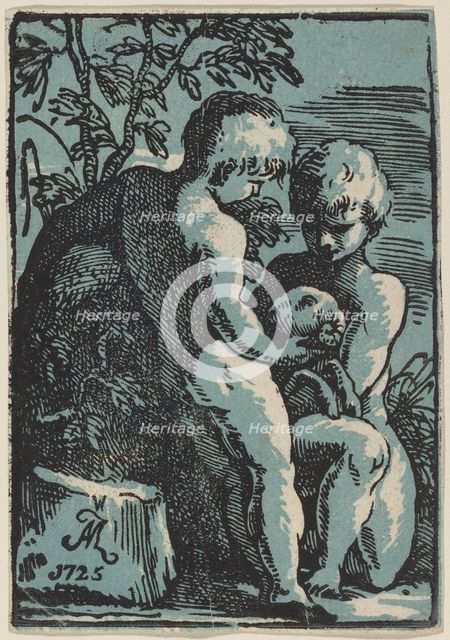 Two Children Petting a Lamb, 1725. Creator: Anton Maria Zanetti.