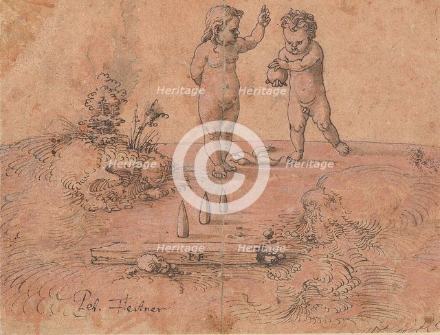 Two Children Playing with a Ball, 1500-1546. Creator: Peter Flotner.