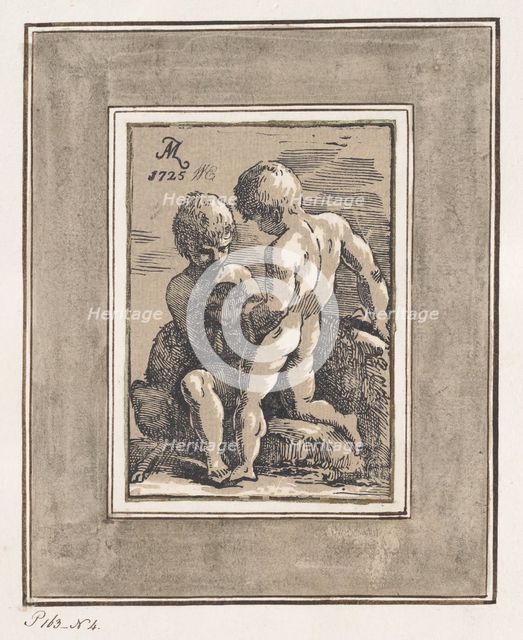 Two Children Playing with a Lamb, 1725. Creator: Anton Maria Zanetti.
