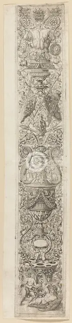 Two Children Wearing Helmets, plate three of Twelve Ornament Panels, c.1505-20. Creator: Giovan Pietro Birago.