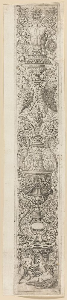 Two Children Wearing Helmets, plate three of Twelve Ornament Panels, c.1505-20. Creator: Giovan Pietro Birago