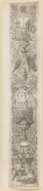 Two Children Wearing Helmets, plate three of Twelve Ornament Panels, c.1505-20. Creator: Giovan Pietro Birago.