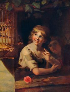 Two Children with a Jay in a Cage c18th century, (1910). Artist: Matthew William Peters