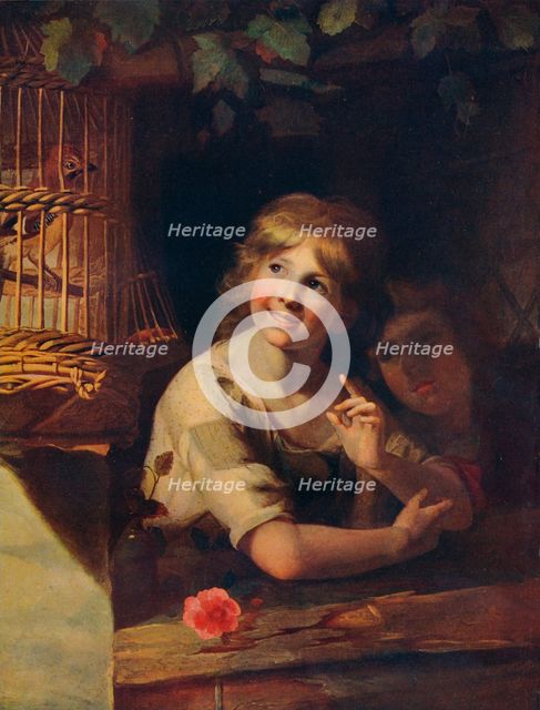 'Two Children with a Jay in a Cage', c18th century, (1910). Artist: Matthew William Peters.