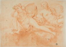 Two Cloud-Borne Nude Female Figures (recto); Fragment of Reclining Figure (verso), n.d. Creator: Carlo Cignani