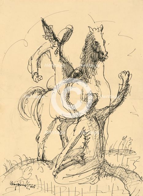 Two clowns with a horse, 1938. Creator: Cyprian Majernik.