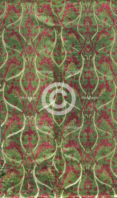 Two-colour Velvet with Gold in a Double Curved Lattice Pattern, 1450-1500. Creator: Unknown.