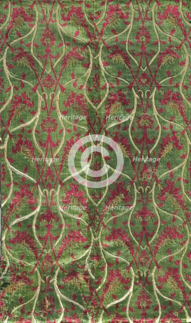 Two-colour Velvet with Gold in a Double Curved Lattice Pattern, 1450-1500. Creator: Unknown.