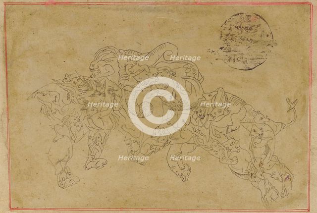 Two composite elephants, fighting, 18th century. Creator: Unknown.