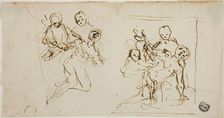 Two Composition Sketches of Collapsing Figure Supported by Two Other Figures..., 1637/1689. Creator: Baldassare Franceschini