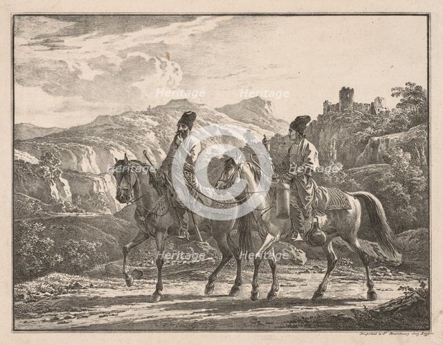 Two Cossacks on Horseback. Creator: Aleksandr Orlowski (Russian, 1777-1832).