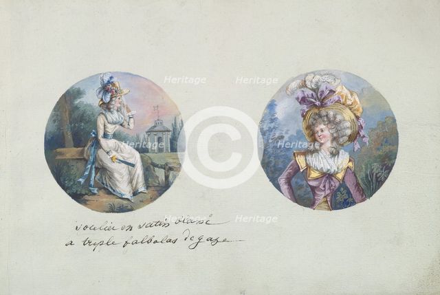 Two Costume Designs or Portrait Types, ca. 1785-90. Creator: Anon.