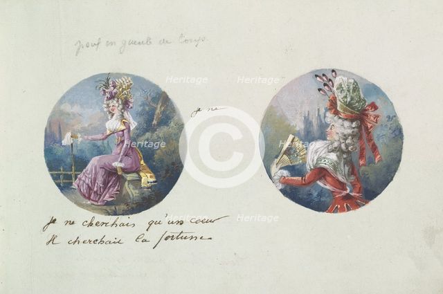Two Costume Designs or Portrait Types, ca. 1785-90. Creator: Anon.