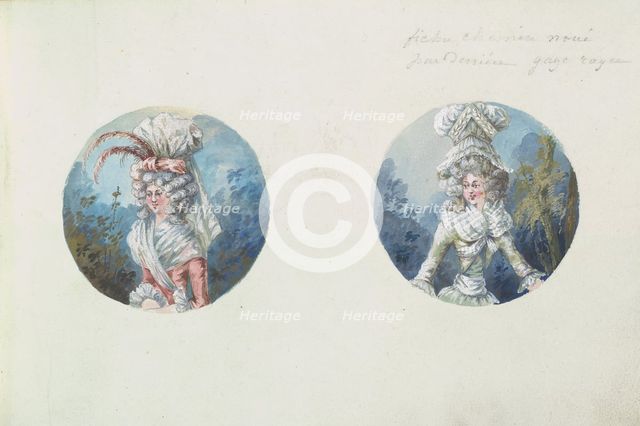 Two Costume Designs or Portrait Types, ca. 1785-90. Creator: Anon.