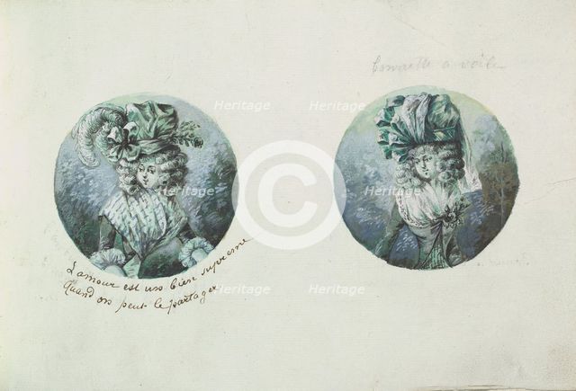 Two Costume Designs or Portrait Types, ca. 1785-90. Creator: Anon.
