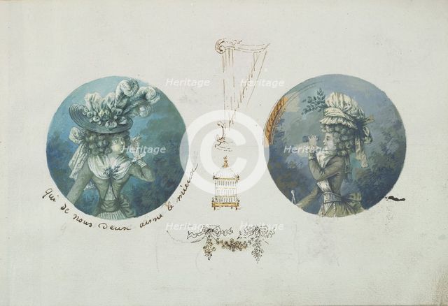 Two Costume Designs or Portrait Studies. Woman with a Bird and a Woman..., ca. 1785-90. Creator: Anon.