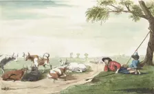 Two cowherds at sunrise or sunset, 1654. Creator: Gesina ter Borch