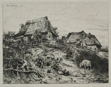 Two Cottages on a Bank, 1879. Creator: Charles-Émile Jacque (French, 1813-1894)