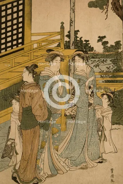 Two Courtesans and Kamuro, 19th century. Creator: Utagawa Toyokuni II.