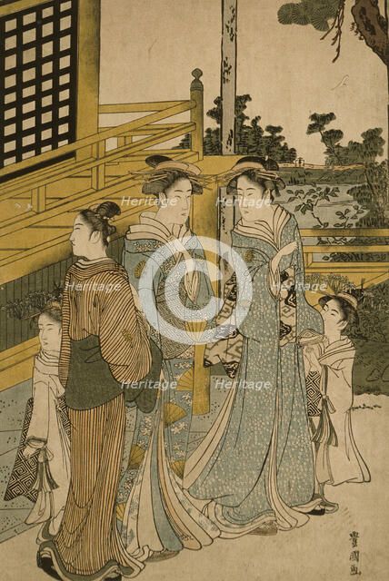Two Courtesans and Kamuro, 19th century. Creator: Utagawa Toyokuni II.