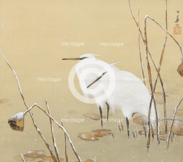 Two cranes in the snow. Creator: Koka, Maeda (1847-1916).