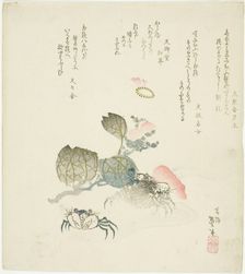 Two crabs by a spray of camellia, Japan, late 1820s-early 1830s. Creator: Katsushika Taito