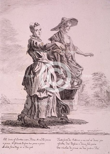 Two crockery sellers, Cries of London, 1760. Artist: Paul Sandby