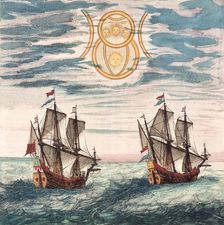 Two Dutch ships at sea, 17th century. Creator: Unknown