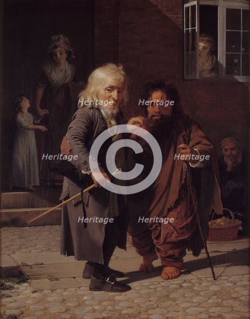 Two Dwarfs: Obligeert, a Jewish pigtail-ribbon Vendor, beside the Roman Dwarf Bajocco..., 1790-1800. Creator: Jens Juel.