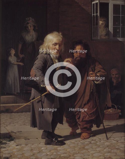 Two Dwarfs: Obligeert, a Jewish pigtail-ribbon Vendor, beside the Roman Dwarf Bajocco..., 1790-1800. Creator: Jens Juel.