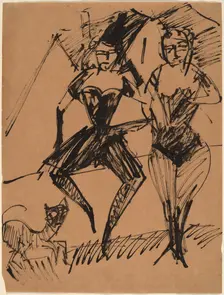 Two Dancers with a Cat, 1913. Creator: Ernst Kirchner