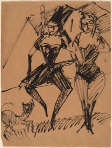 Two Dancers with a Cat, 1913. Creator: Ernst Kirchner
