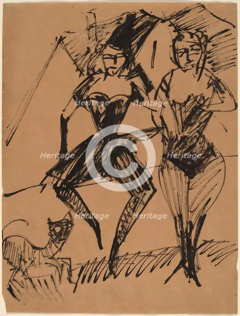 Two Dancers with a Cat, 1913. Creator: Ernst Kirchner.