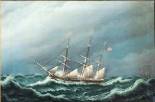 Two Danish frigates signalling to each other in a storm, 1833. Creator: Jacob Petersen