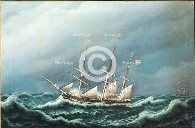 Two Danish frigates signalling to each other in a storm, 1833. Creator: Jacob Petersen.