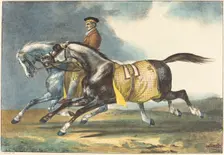 Two Dapple-Gray Horses Exercising (Deux chevaux gris pommele que l'on promene), 1822. Creator: Theodore Gericault