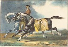 Two Dapple-Gray Horses Exercising (Deux chevaux gris pommele que l'on promene), 1822. Creator: Theodore Gericault