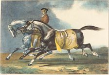 Two Dapple-Gray Horses Exercising (Deux chevaux gris pommele que l'on promene), 1822. Creator: Theodore Gericault
