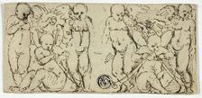 Two Decorative Groups of Putti with Trumpets and Fruit, n.d. Creator: Unknown