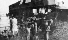 Two decker barge used to move British troops up the Tigris from Amarah to Baghdad, 1918