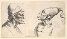 Two deformed heads, 1625-77. Creator: Wenceslaus Hollar