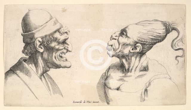 Two deformed heads, 1625-77. Creator: Wenceslaus Hollar.