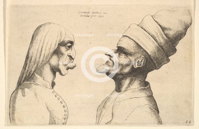 Two deformed heads facing each other, 1645. Creator: Wenceslaus Hollar.