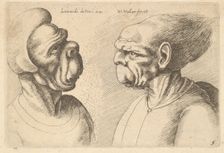 Two deformed heads facing inwards, 1625-77. Creator: Wenceslaus Hollar