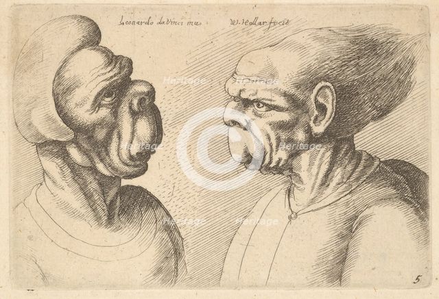 Two deformed heads facing inwards, 1625-77. Creator: Wenceslaus Hollar.