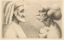 Two deformed heads (the figure on the left is possibly a caricature of Dante), 1645. Creator: Wenceslaus Hollar