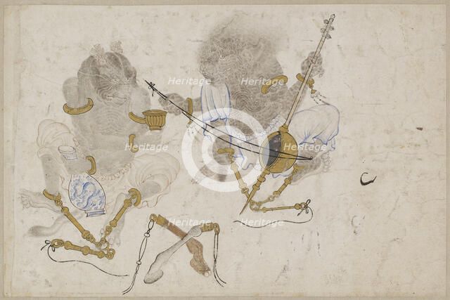 Two demons, fettered, 15th century. Artist: Iranian master  